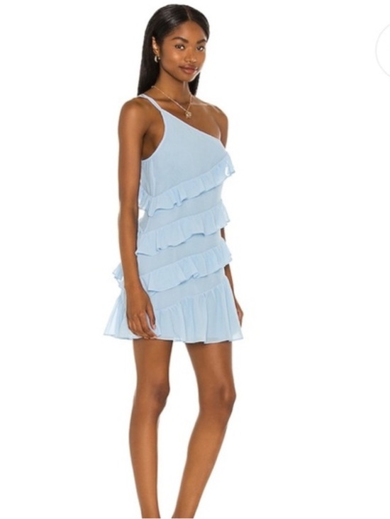 Lovers + Friends Dresses & Skirts - Lovers + Friends Revolve Dawn Light Blue One-Shoulder Ruffle Mini Dress XS
